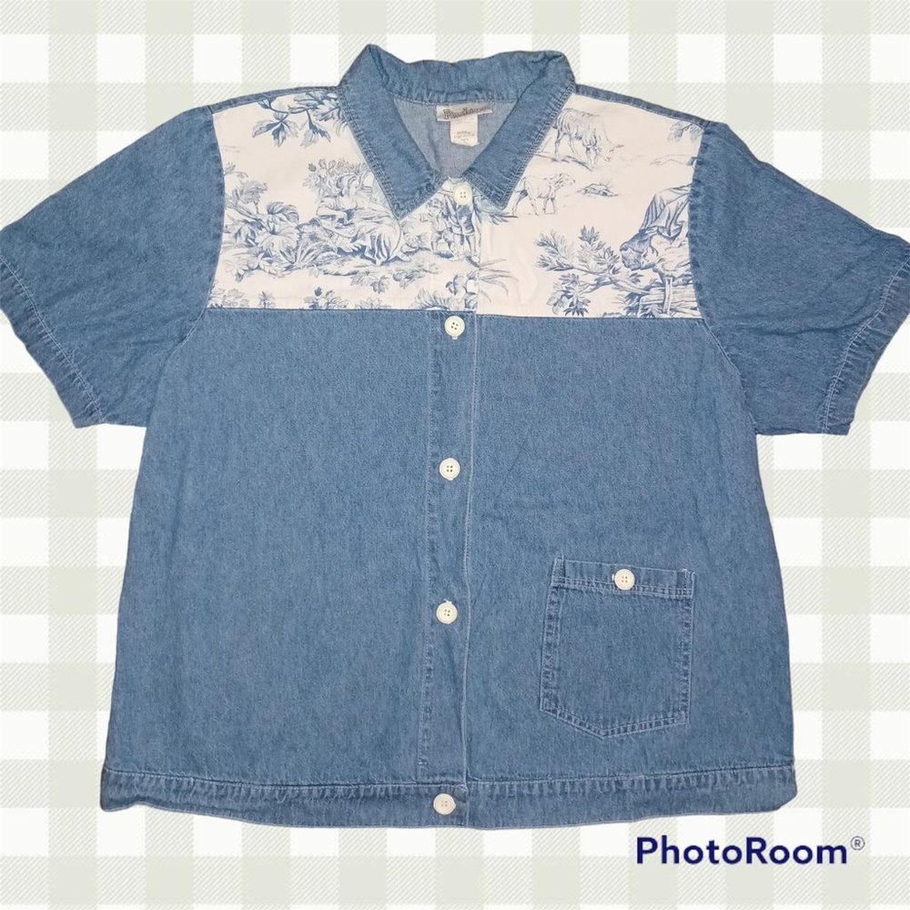 Vintage toile pattern button up blouse